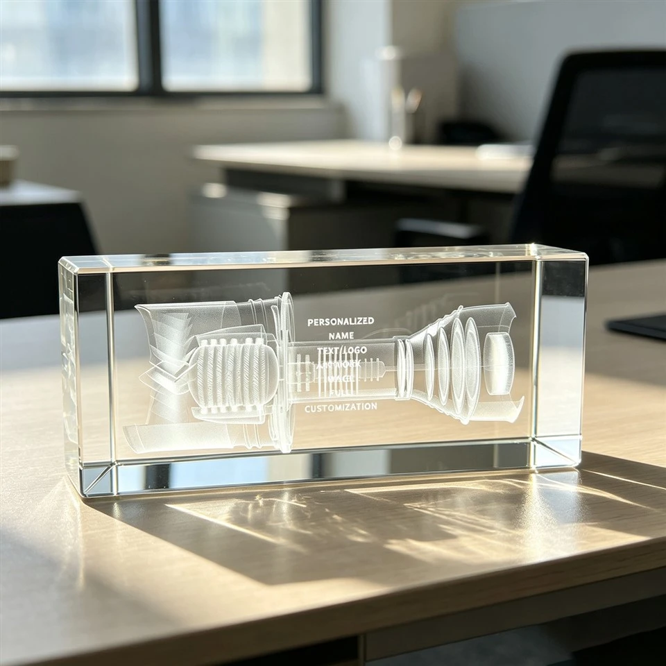 Personalized Turbine Crystal Glass Desk Award